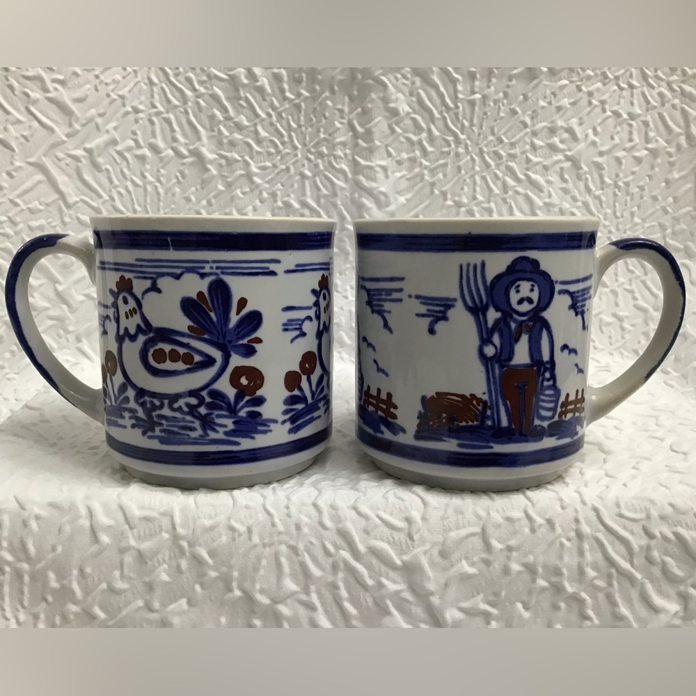 Vintage Blue & White Made In Japan Coffee Mugs - Picture 3 of 12